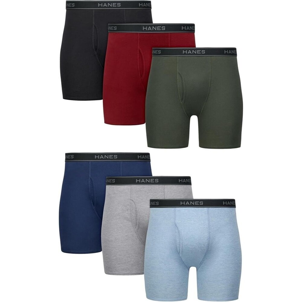 Hanes Mens Underwear Boxer Briefs 6 Pack, Cool & Breathable Cotton Multicolor